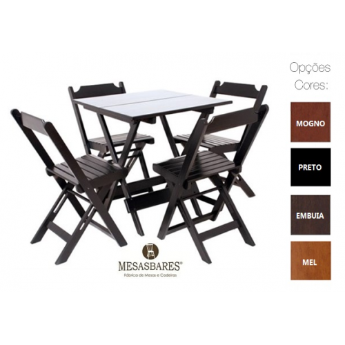 Conjunto Dobrável Cadeira e Mesa 60x60 cm de Madeira Bar  - Cod: 995